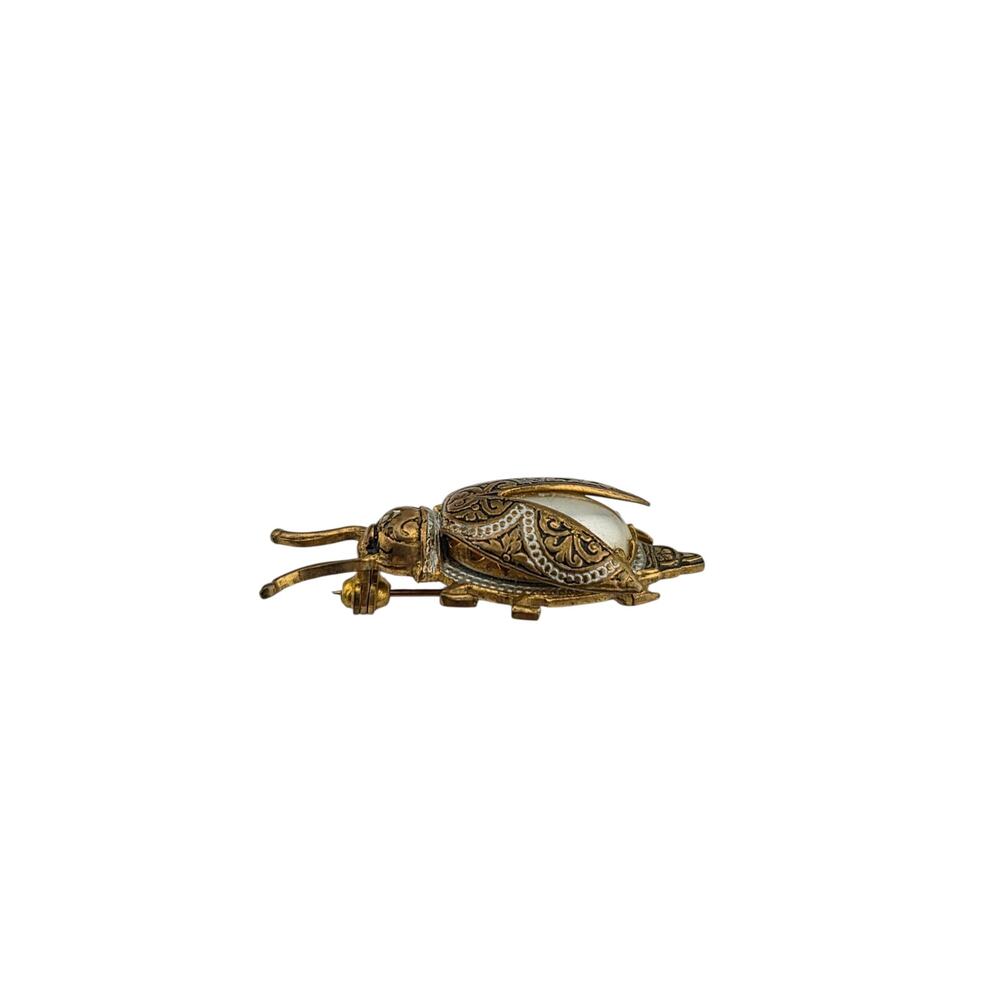 Vintage Spain Beetle Brooch Gold Tone Damascene Figural Pin